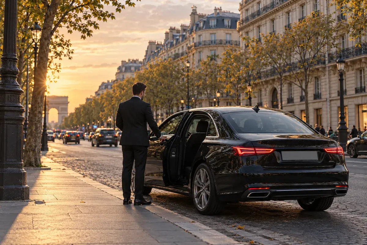 chauffeur VTC près de son véhicule à Paris